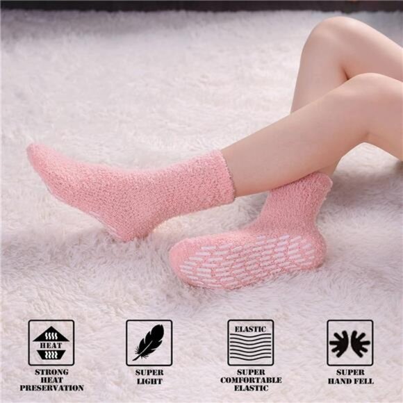 Non Slip Socks for Women Winter Warm Cozy Fuzzy Slipper Socks Soft Fluffy - Picture 6 of 7